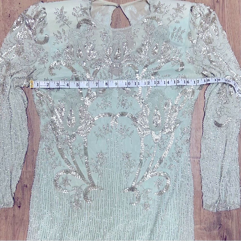 ❌SOLD He-Ro Industries |Vintage 100% Silk Mint Green Fancy Beaded Dress Size 10 - Picture 5 of 16